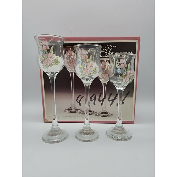 LE Smith Elegance 3 Ppc Candlestick Set #86944D w/box Spring Flowers Votives - Picture 2 of 12